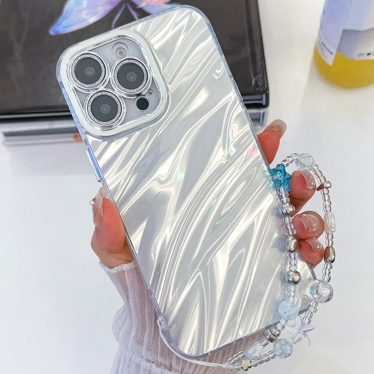 For iPhone 16 Pro Max Plating Glitter Texture Chain Wristband TPU Phone Case with Lens Film(White Water Ripples) - iPhone 16 Pro Max Cases by PMC TechLife | Online Shopping South Africa | PMC TechLife | Buy Now Pay Later Mobicred