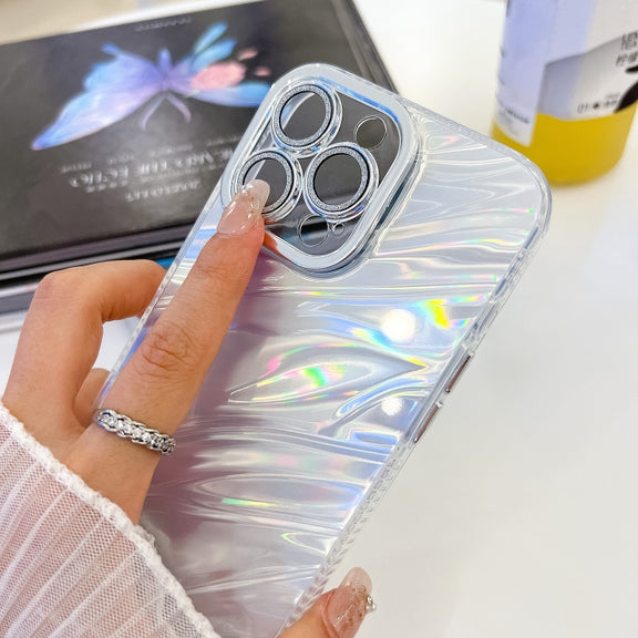For iPhone 16e Plating Glitter Texture Chain Wristband TPU Phone Case with Lens Film(Pink Tinfoil Texture)