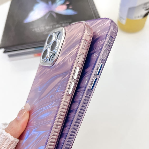 For iPhone 16e Plating Glitter Texture Chain Wristband TPU Phone Case with Lens Film(Pink Tinfoil Texture)