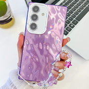 For Samsung Galaxy S25+ 5G Plating Glitter Texture Chain Wristband TPU Phone Case with Lens Film(Purple Wrinkles)