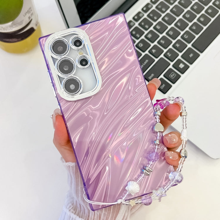 For Samsung Galaxy S25 Ultra 5G Plating Glitter Texture Chain Wristband TPU Phone Case with Lens Film(Purple Water Ripples) - Galaxy S25 Ultra 5G Cases by PMC Jewellery | Online Shopping South Africa | PMC Jewellery | Buy Now Pay Later Mobicred