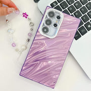 For Samsung Galaxy S25 Ultra 5G Plating Glitter Texture Chain Wristband TPU Phone Case with Lens Film(Pink Wrinkles)