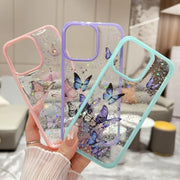 For iPhone 16 Plus Color Butterfly Glitter Epoxy TPU Phone Case(Purple)