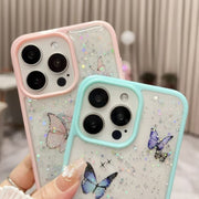 For iPhone 16 Pro Max Color Butterfly Glitter Epoxy TPU Phone Case(Green)