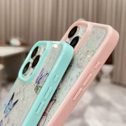 For iPhone 16 Pro Max Color Butterfly Glitter Epoxy TPU Phone Case(Green)
