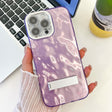 For iPhone 16 Pro Plating Glitter Texture Fold Holder TPU Phone Case with Lens Film(Purple Wrinkles) - iPhone 16 Pro Cases by PMC TechLife | Online Shopping South Africa | PMC TechLife | Buy Now Pay Later Mobicred