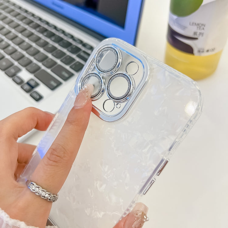 For iPhone 16e Plating Glitter Texture Fold Holder TPU Phone Case with Lens Film(White Water Ripples) - iPhone 16e Cases by PMC TechLife | Online Shopping South Africa | PMC TechLife | Buy Now Pay Later Mobicred