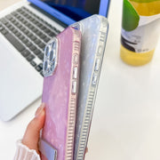 For iPhone 16e Plating Glitter Texture Fold Holder TPU Phone Case with Lens Film(White Wrinkles)