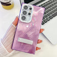 For Samsung Galaxy S25 Ultra 5G Plating Glitter Texture Fold Holder TPU Phone Case with Lens Film(Purple Tinfoil Texture) - Galaxy S25 Ultra 5G Cases by PMC Jewellery | Online Shopping South Africa | PMC Jewellery | Buy Now Pay Later Mobicred