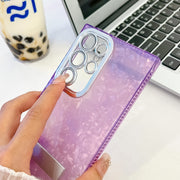 For Samsung Galaxy S25 Ultra 5G Plating Glitter Texture Fold Holder TPU Phone Case with Lens Film(White Tinfoil Texture)