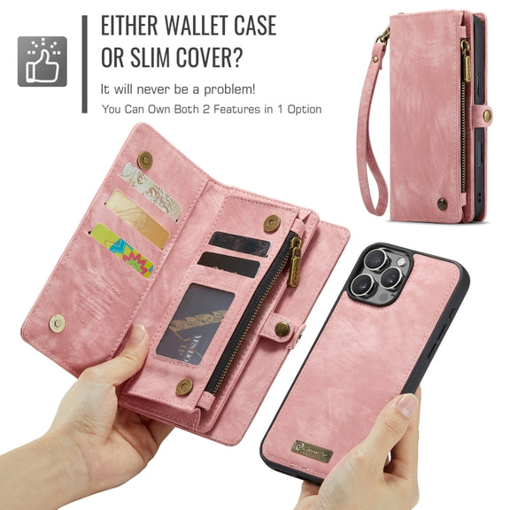 For iPhone 16 Pro Max CaseMe 008 Detachable Multifunctional Leather Phone Case(Pink)