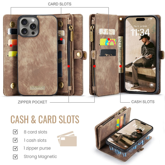 For iPhone 16 Pro Max CaseMe 008 Detachable Multifunctional Leather Phone Case(Brown)