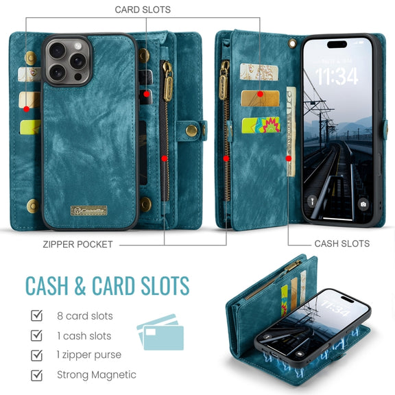 For iPhone 16 Pro CaseMe 008 Detachable Multifunctional Leather Phone Case(Blue)