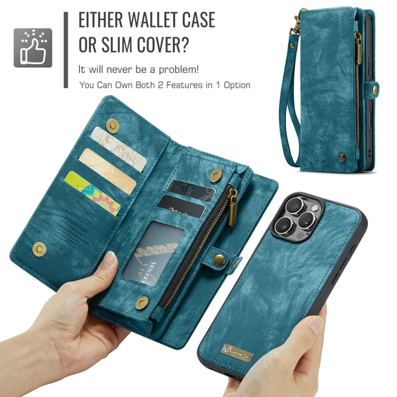For iPhone 16 Pro CaseMe 008 Detachable Multifunctional Leather Phone Case(Blue)