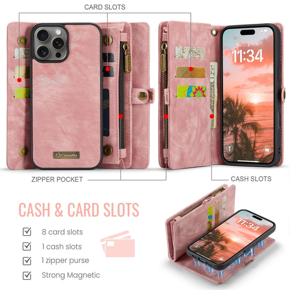 For iPhone 16 Pro CaseMe 008 Detachable Multifunctional Leather Phone Case(Pink)