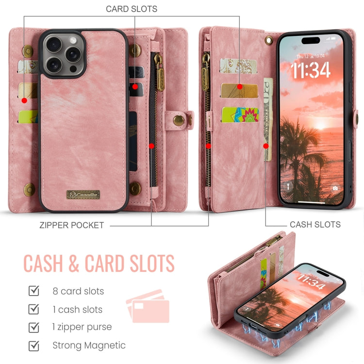 For iPhone 16 Pro CaseMe 008 Detachable Multifunctional Leather Phone Case(Pink)