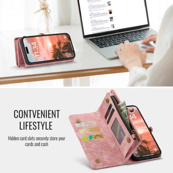 For iPhone 16 CaseMe 008 Detachable Multifunctional Leather Phone Case(Pink)