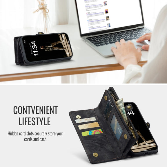 For iPhone 16 Plus CaseMe 008 Detachable Multifunctional Leather Phone Case(Black)