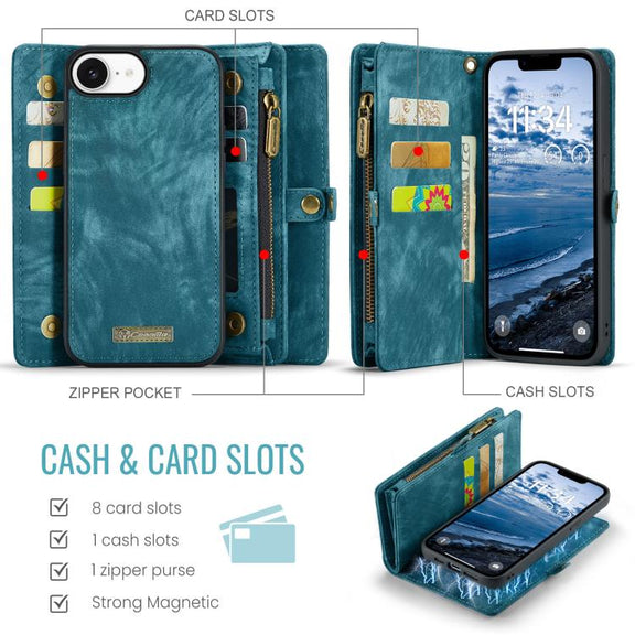 For iPhone 16e CaseMe 008 Detachable Multifunctional Leather Phone Case(Blue)