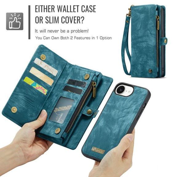 For iPhone 16e CaseMe 008 Detachable Multifunctional Leather Phone Case(Blue)