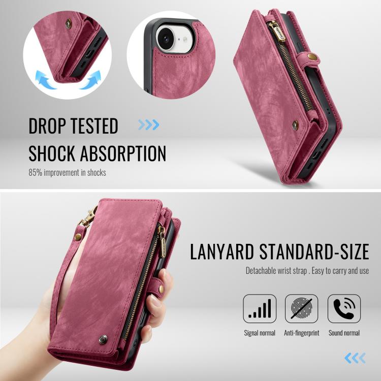 For iPhone 16e CaseMe 008 Detachable Multifunctional Leather Phone Case(Red) - free shipping - PMC TechLife - Order now!
