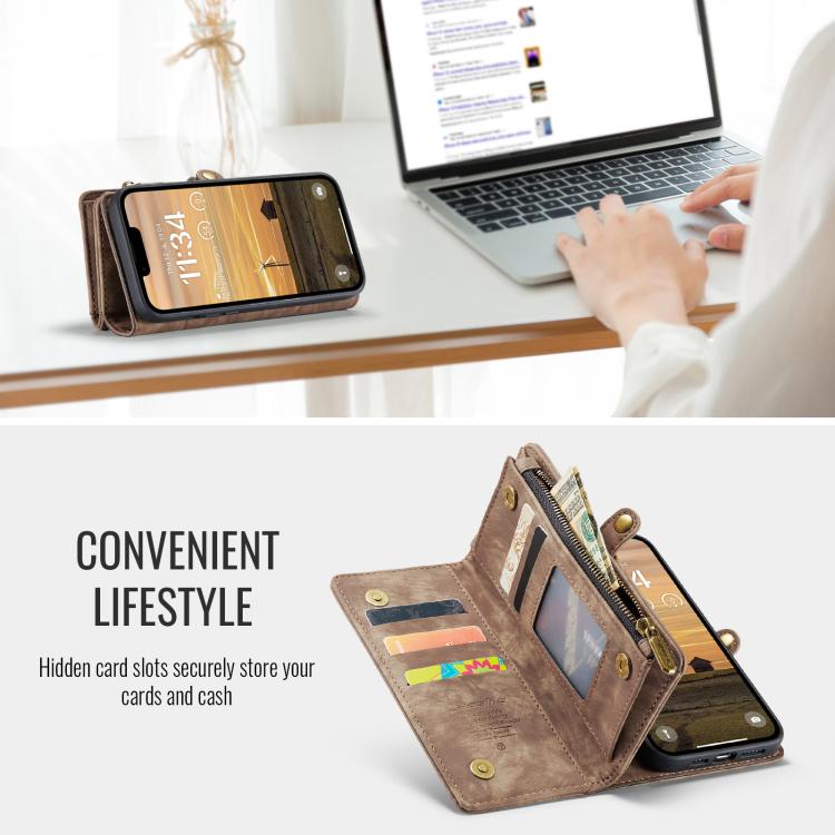 For iPhone 16e CaseMe 008 Detachable Multifunctional Leather Phone Case(Brown) - free shipping - PMC TechLife - Order now!
