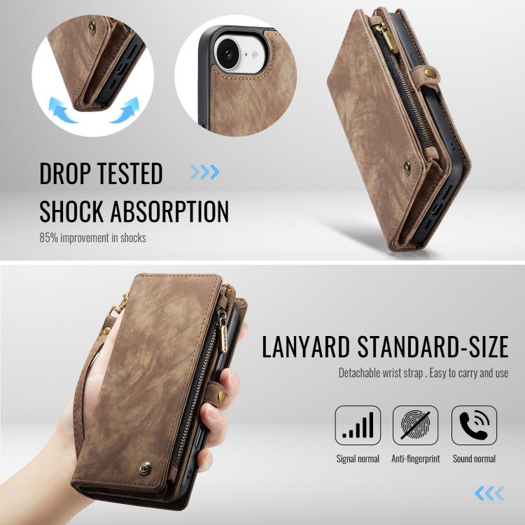 For iPhone 16e CaseMe 008 Detachable Multifunctional Leather Phone Case(Brown) - free shipping - PMC TechLife - Order now!