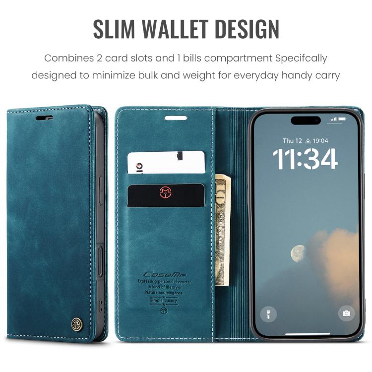 For iPhone 16 Plus CaseMe 013 Multifunctional Horizontal Flip Leather Phone Case(Blue) - free shipping - PMC Jewellery - Order now!