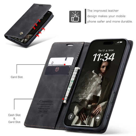 For iPhone 16 Plus CaseMe 013 Multifunctional Horizontal Flip Leather Phone Case(Black)