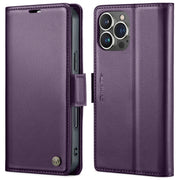For iPhone 16 Pro Max CaseMe 023 Butterfly Buckle Litchi Texture RFID Anti-theft Leather Phone Case(Purple)