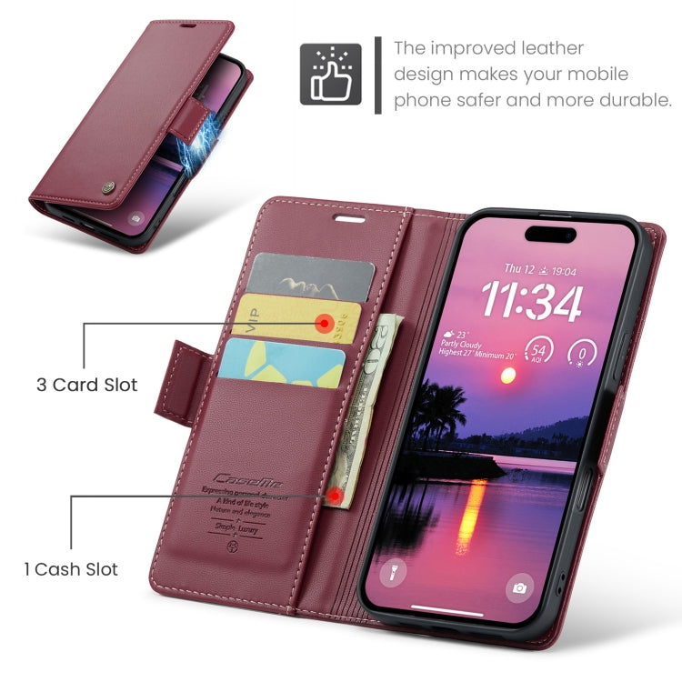 For iPhone 16 Pro Max CaseMe 023 Butterfly Buckle Litchi Texture RFID Anti-theft Leather Phone Case(Red)