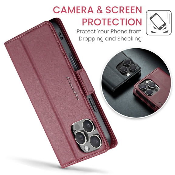 For iPhone 16 Pro Max CaseMe 023 Butterfly Buckle Litchi Texture RFID Anti-theft Leather Phone Case(Red)