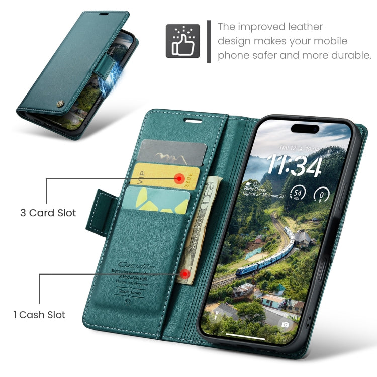 For iPhone 16 Pro Max CaseMe 023 Butterfly Buckle Litchi Texture RFID Anti-theft Leather Phone Case(Green)