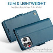 For iPhone 16 Pro Max CaseMe 023 Butterfly Buckle Litchi Texture RFID Anti-theft Leather Phone Case(Blue)