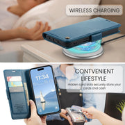 For iPhone 16 Pro Max CaseMe 023 Butterfly Buckle Litchi Texture RFID Anti-theft Leather Phone Case(Blue)