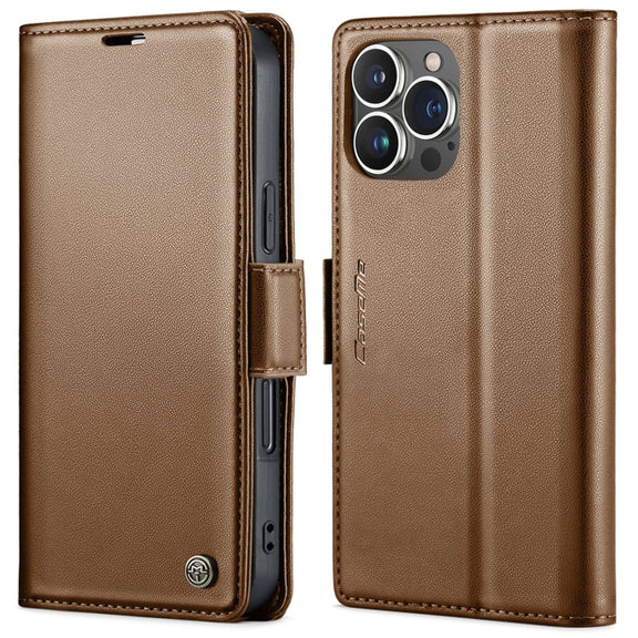 For iPhone 16 Pro Max CaseMe 023 Butterfly Buckle Litchi Texture RFID Anti-theft Leather Phone Case(Brown)