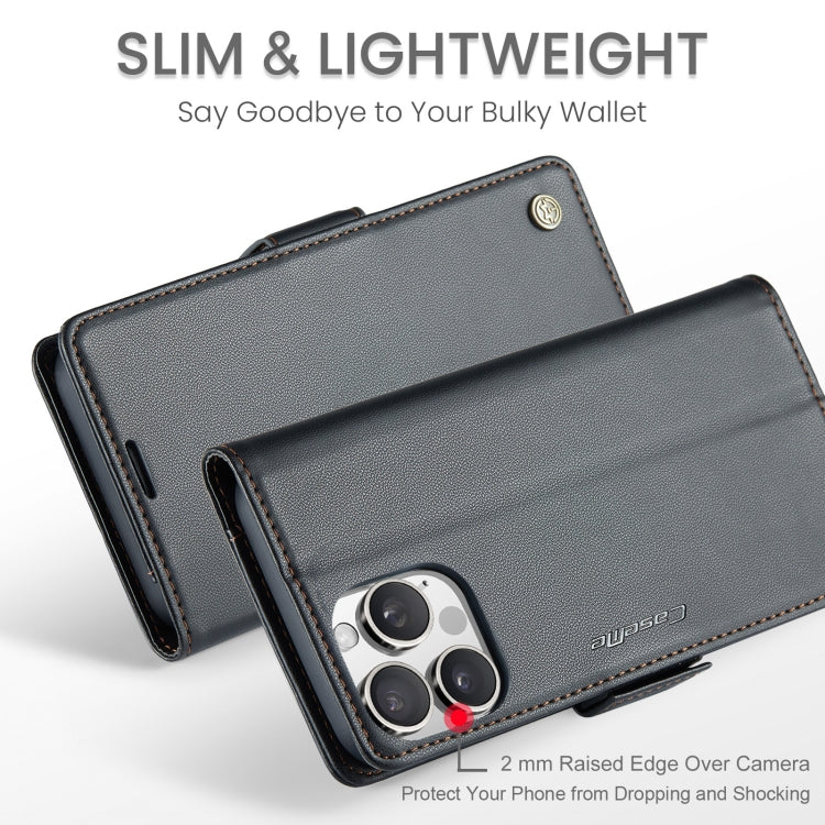 For iPhone 16 Pro Max CaseMe 023 Butterfly Buckle Litchi Texture RFID Anti-theft Leather Phone Case(Black)