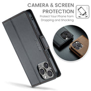 For iPhone 16 Pro Max CaseMe 023 Butterfly Buckle Litchi Texture RFID Anti-theft Leather Phone Case(Black)
