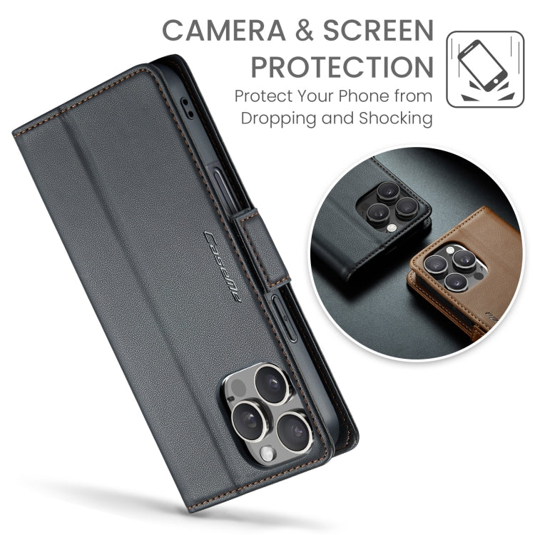 For iPhone 16 Pro Max CaseMe 023 Butterfly Buckle Litchi Texture RFID Anti-theft Leather Phone Case(Black)