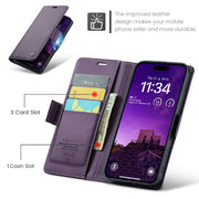 For iPhone 16 Pro CaseMe 023 Butterfly Buckle Litchi Texture RFID Anti-theft Leather Phone Case(Purple)