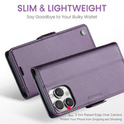 For iPhone 16 Pro CaseMe 023 Butterfly Buckle Litchi Texture RFID Anti-theft Leather Phone Case(Purple)
