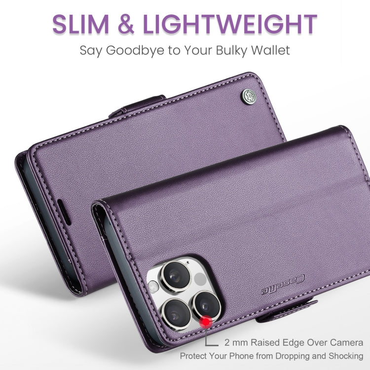 For iPhone 16 Pro CaseMe 023 Butterfly Buckle Litchi Texture RFID Anti-theft Leather Phone Case(Purple)