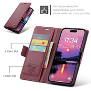 For iPhone 16 Pro CaseMe 023 Butterfly Buckle Litchi Texture RFID Anti-theft Leather Phone Case(Red)