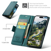 For iPhone 16 Pro CaseMe 023 Butterfly Buckle Litchi Texture RFID Anti-theft Leather Phone Case(Green)