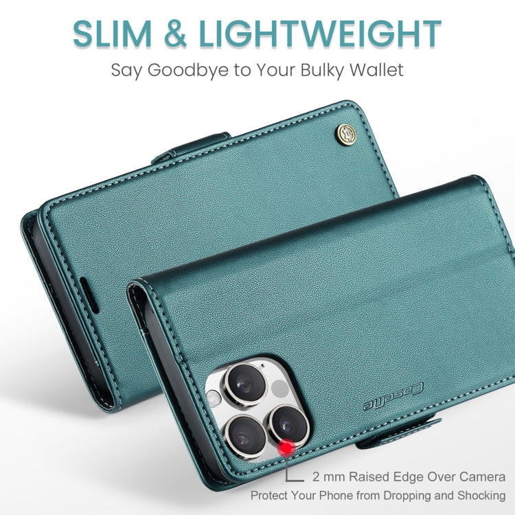 For iPhone 16 Pro CaseMe 023 Butterfly Buckle Litchi Texture RFID Anti-theft Leather Phone Case(Green)