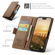 For iPhone 16 Pro CaseMe 023 Butterfly Buckle Litchi Texture RFID Anti-theft Leather Phone Case(Brown)