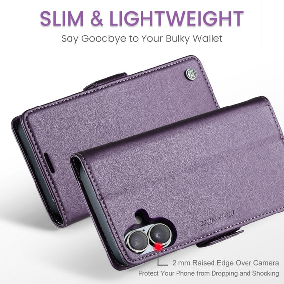 For iPhone 16 CaseMe 023 Butterfly Buckle Litchi Texture RFID Anti-theft Leather Phone Case(Purple)