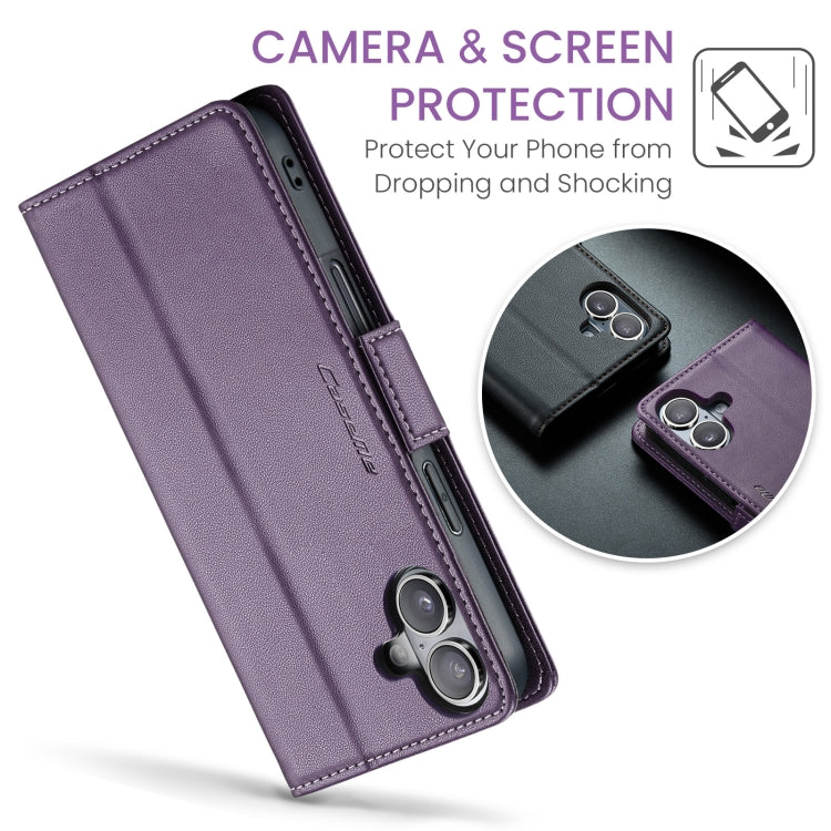 For iPhone 16 CaseMe 023 Butterfly Buckle Litchi Texture RFID Anti-theft Leather Phone Case(Purple)