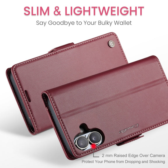 For iPhone 16 CaseMe 023 Butterfly Buckle Litchi Texture RFID Anti-theft Leather Phone Case(Red)