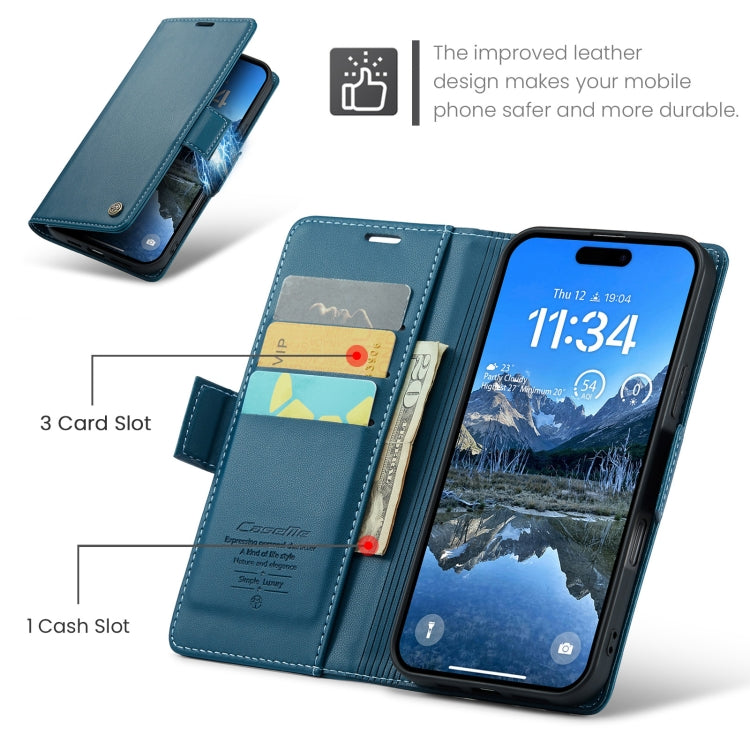 For iPhone 16 CaseMe 023 Butterfly Buckle Litchi Texture RFID Anti-theft Leather Phone Case(Blue) - free shipping - PMC Jewellery - Order now!